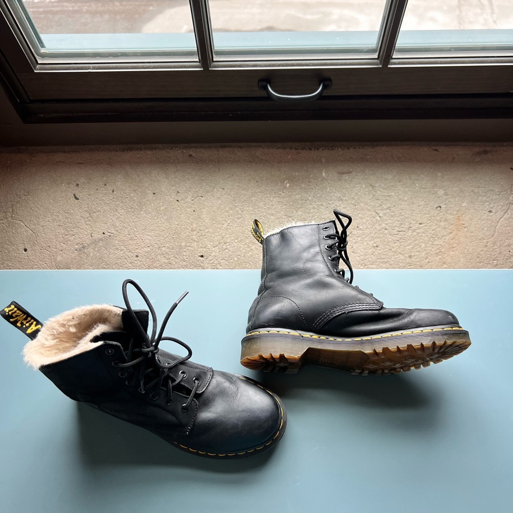 Dr. Martens Black Leather Faux Fur-Lined Boots